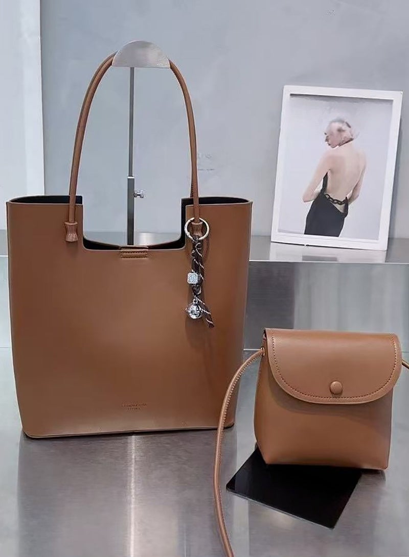 Women's 2Pcs Shoulder Bag Set Fashionable Tote Bag Handbag with Mini Crossbody Bag, Large Capacity PU Tote Bag for Ladies Girls  - Image 1