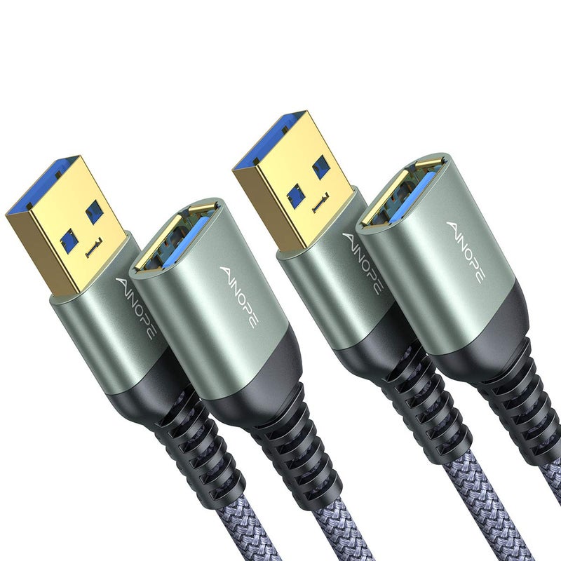 AINOPE 2 Pack USB Extensions Cable High Speed USB 3.0 Extension Cord Type A Male to Female Sturdy Braided Material Fast Data Transfer Compatible with USB Keyboard,Mouse,Flash Drive,Grey,10FT+10FT - Image 1