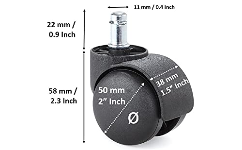 Bilvina Office Chair Wheel Casters Pin Type Black Set of 5 - Image 2