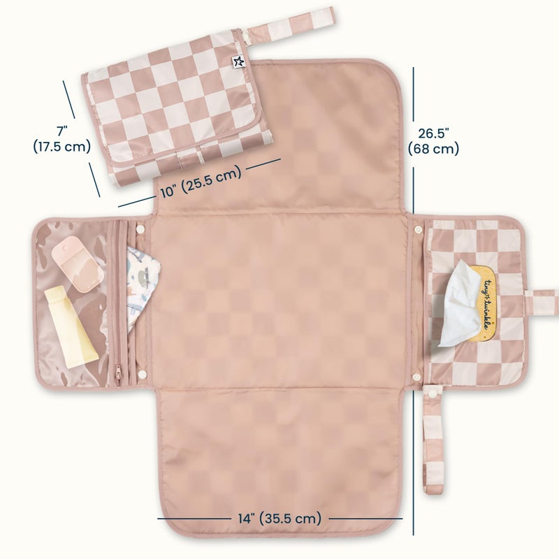 Tiny Twinkle Portable Diaper Changing Pad | Waterproof, Wipeable & Compact Baby Changing Pad for Travel | Smart Wipes Pocket & Organized Storage| Newborn Shower Gift (Beige Checkers) - Image 2