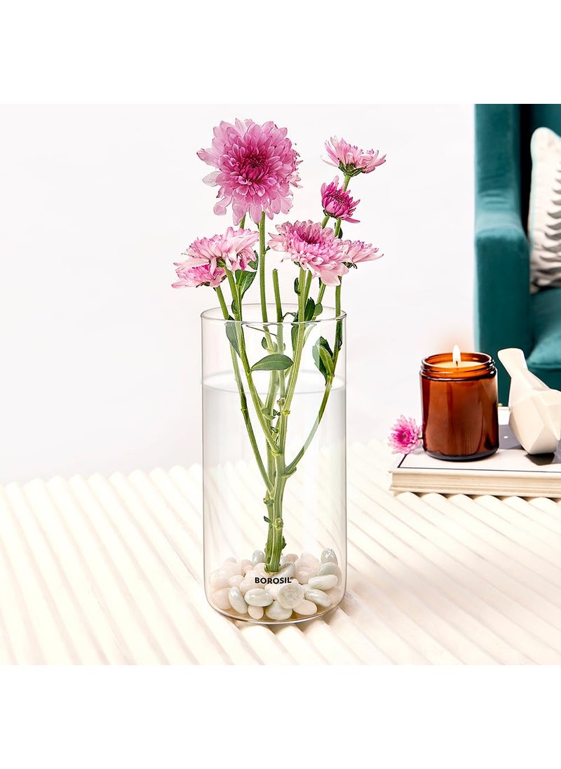 BOROSIL Borosil Glass Vase 1300 ml, Transparent Flower Pot for Home Decor, Interior Design, Made with 100% Borosilicate Glass, Centerpieces for Living Room, Kitchen, Office, Outdoor, Garden, Wedding Gift  - Image 1