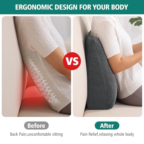 TANYOO Back Support Pillow for Recliner Soft Dual Layer Lumbar Support Pillow with Memory Foam Shreds Ergonomic Orthopedic Couch Back Cushions for Elderly Lower Back Pain Relief Dark Grey - Image 3