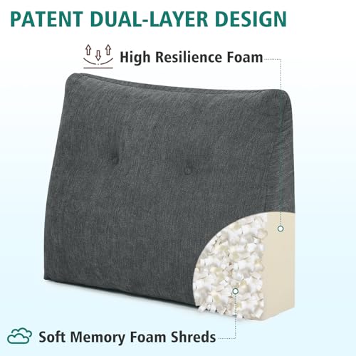 TANYOO Back Support Pillow for Recliner Soft Dual Layer Lumbar Support Pillow with Memory Foam Shreds Ergonomic Orthopedic Couch Back Cushions for Elderly Lower Back Pain Relief Dark Grey - Image 2