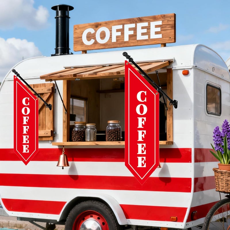 yeload Outdoor Coffee Flag with Pole Kit – 42x12 Inch Double-Sided Heavy-Duty Canvas Banner – Business Storefront Sign with Metal Bracket for Café, Shop, or Restaurant Use (Red) - Image 5