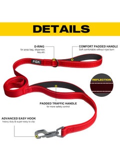 fida Fida 4 FT Heavy Duty Dog Leash with 2 Comfortable Padded Handles, Traffic Handle & Advanced Easy Snap Hook, Reflective Walking Lead for Large, Medium & Small Breed Dogs, Red  - Image 2