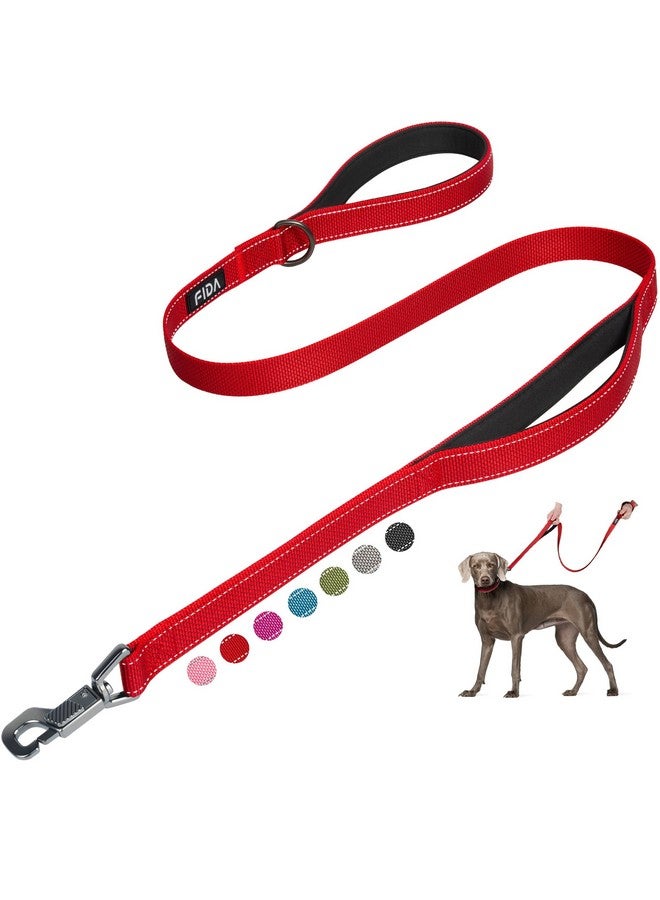 Fida 4 FT Heavy Duty Dog Leash with 2 Comfortable Padded Handles, Traffic Handle & Advanced Easy Snap Hook, Reflective Walking Lead for Large, Medium & Small Breed Dogs, Red - Image 1