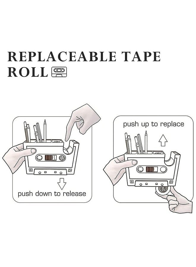 Tape Dispenser with Pen Holder, Retro Cassette Tape Dispenser, 80's Desk Accessories, Retro Office Supplies, Office Stationery Storage, Funny Tape Dispenser (Blue) - Image 3