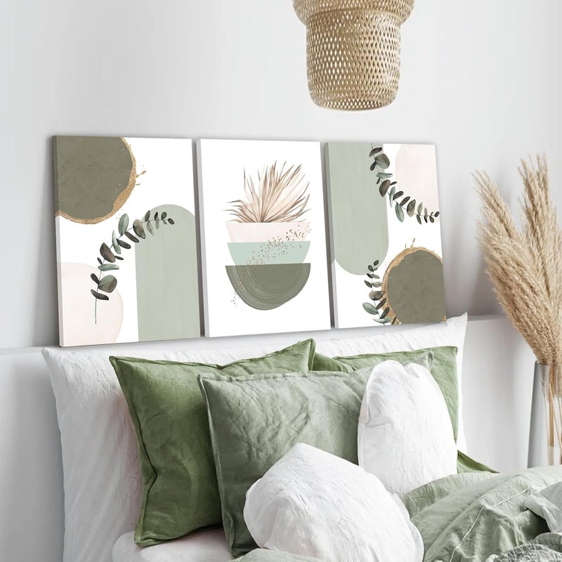 KBKBART Long lasting universal build Sage Green Boho Wall Art, Modern Nordic Green Wall Decor, Minimalist Watercolor Leaf Framed Canvas Print Paintings, Abstract Sage Green Boho Room Decor for Living Room Bedroom Bathroom Office Wide use compliant quality - Image 4