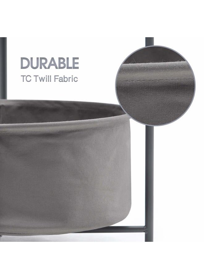 TOOLF End Table, Metal Nightstand, Coffee Round Table, Sofa Side Snack Table with Detachable Tray Top and Fabric Storage Basket, Scandi Style Table for Living Room Bedroom (Dark Grey) - Image 4