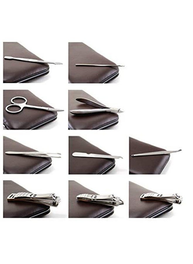 Set Of 10 Pieces Of Stainless-Steel Professional Quality Grooming Tools For All Personal Grooming Needs Like Manicure, Pedicure And Facial Grooming With A Travel-Friendly Box