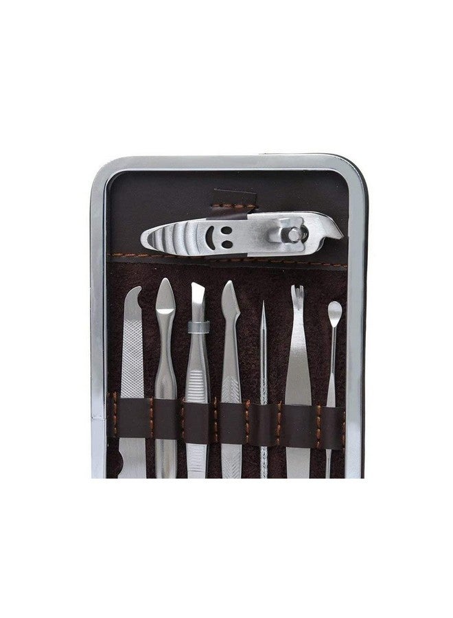 Set Of 10 Pieces Of Stainless-Steel Professional Quality Grooming Tools For All Personal Grooming Needs Like Manicure, Pedicure And Facial Grooming With A Travel-Friendly Box