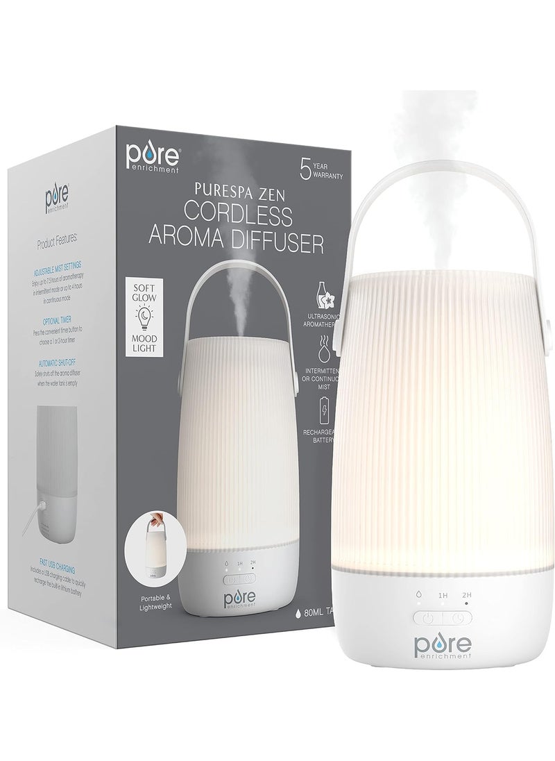 Pure Enrichment Pure Enrichment PureSpa Zen Cordless Essential Oil Diffuser & Light - Portable Travel-Friendly Aroma Diffuser Lasts 7.5 Hrs, Optional Mood Light, 2 Mist Settings, Optional Timer, & Auto Shut-Off 