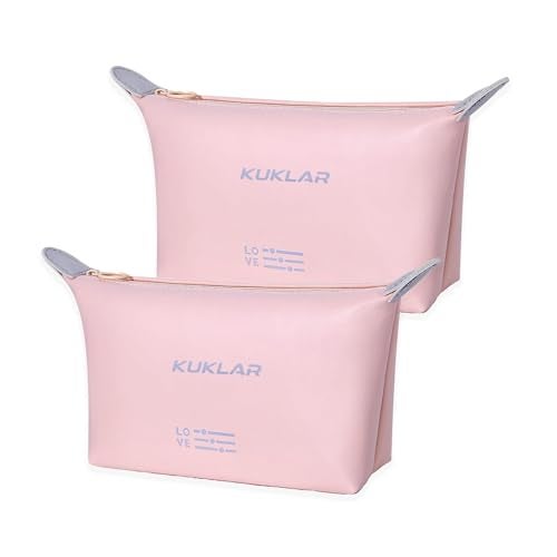 KUKLAR Small Pouch Toiletry Bag for Women Waterproof Makeup Pouch for Purse Travel Portable Zip Pouch Aesthetic Bag Pack of 2 (Pink) - Image 1