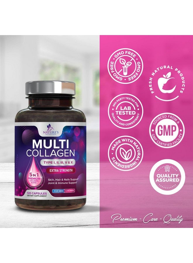 Nature's Nutrition Collagen Peptides for Women & Men - Type I, II, III, V, X Multi Collagen Pills, Hydrolyzed Collagen Peptides Supplements, Nature's Hair, Skin, Nail, and Joint Support Supplement, Non-GMO, 120 Capsules  - Image 3