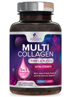 Nature's Nutrition Collagen Peptides for Women & Men - Type I, II, III, V, X Multi Collagen Pills, Hydrolyzed Collagen Peptides Supplements, Nature's Hair, Skin, Nail, and Joint Support Supplement, Non-GMO, 120 Capsules  - Image 1