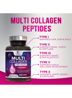 Nature's Nutrition Collagen Peptides for Women & Men - Type I, II, III, V, X Multi Collagen Pills, Hydrolyzed Collagen Peptides Supplements, Nature's Hair, Skin, Nail, and Joint Support Supplement, Non-GMO, 120 Capsules  - Image 2