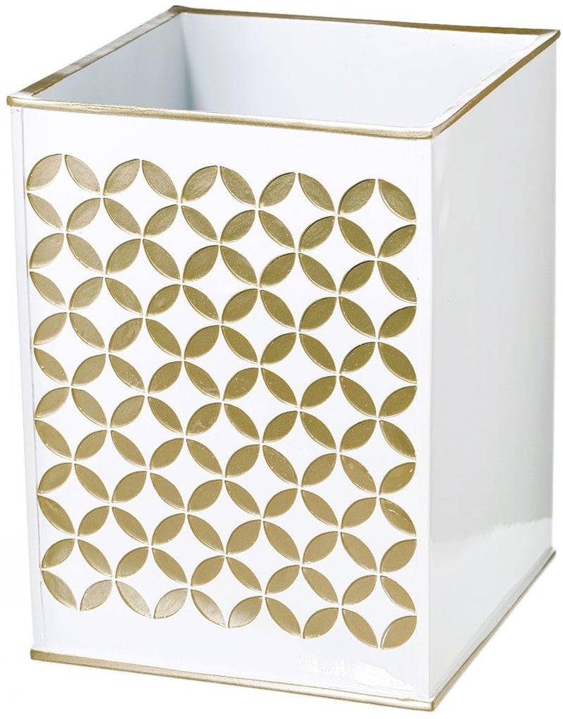 Creative Scents Diamond Lattice Small Bathroom Trash Can 145 Gal 55L Decorative Waste Basket for Bathroom Durable White and Gold Waste Basket Space Friendly Bath Dustbin