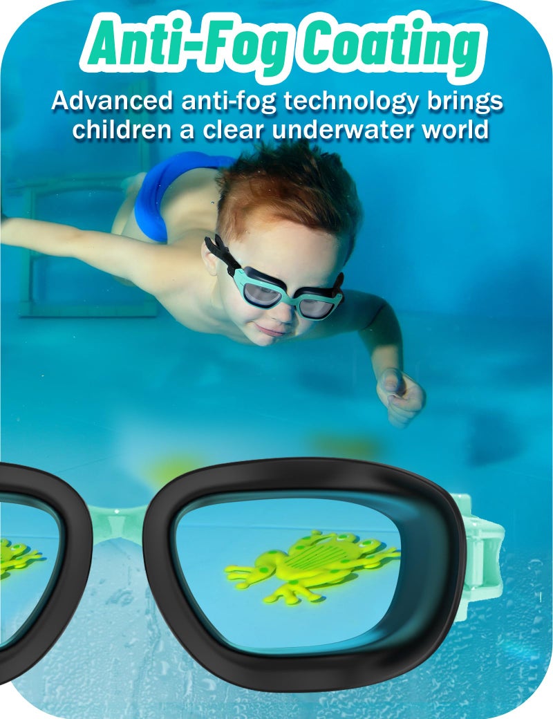 Vvinca Kids Swim Goggles, Swimming Goggles for Toddlers Kids 3-14 Outer-Eye Fit Anti-Fog UV Protection No Leak Soft Liquid Silicone Seal Anti Shattered Lens Pool Glasses for Boys Girls Teens Gift - Image 5