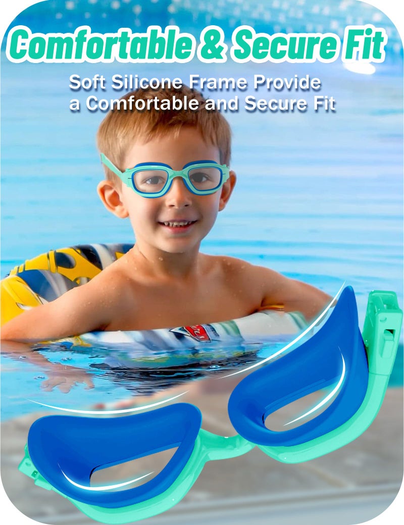 Vvinca Kids Swim Goggles, Swimming Goggles for Toddlers Kids 3-14 Outer-Eye Fit Anti-Fog UV Protection No Leak Soft Liquid Silicone Seal Anti Shattered Lens Pool Glasses for Boys Girls Teens Gift - Image 2