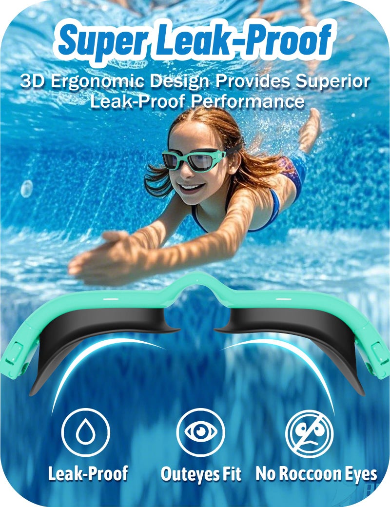 Vvinca Kids Swim Goggles, Swimming Goggles for Toddlers Kids 3-14 Outer-Eye Fit Anti-Fog UV Protection No Leak Soft Liquid Silicone Seal Anti Shattered Lens Pool Glasses for Boys Girls Teens Gift - Image 3