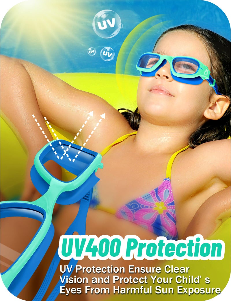 Vvinca Kids Swim Goggles, Swimming Goggles for Toddlers Kids 3-14 Outer-Eye Fit Anti-Fog UV Protection No Leak Soft Liquid Silicone Seal Anti Shattered Lens Pool Glasses for Boys Girls Teens Gift - Image 4