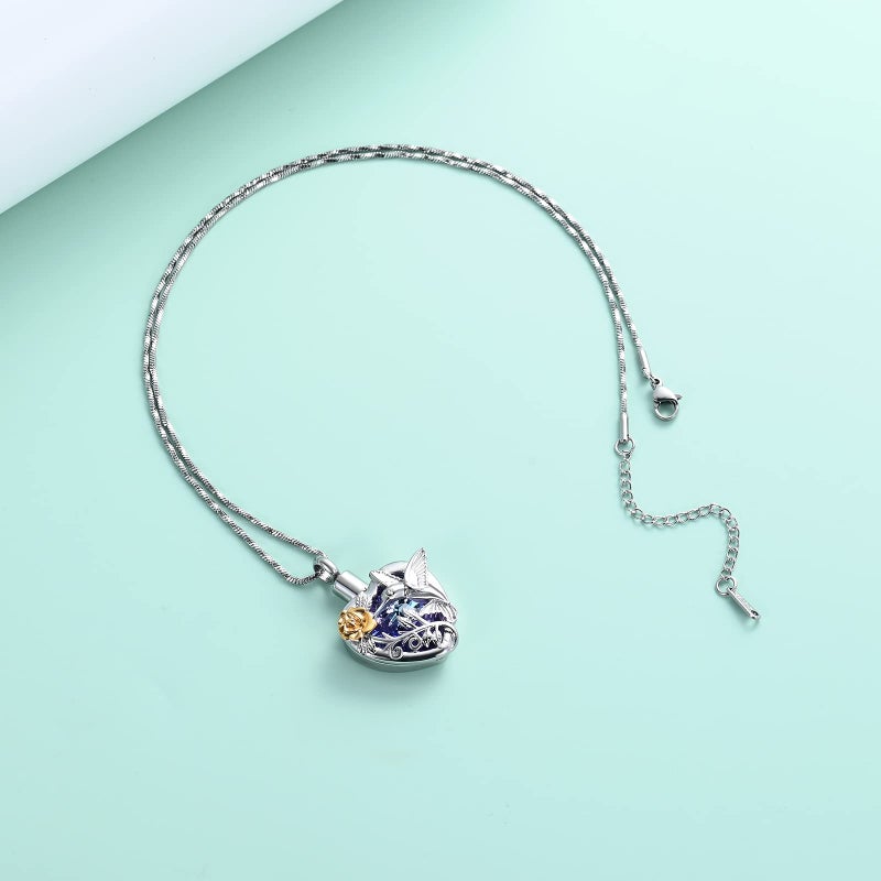 Yinplsmemory Hummingbird Cremation Jewelry Crystal Heart Urn Ashes Necklace for Women Men Memorial Keepsake Necklace of Loved One - Image 5