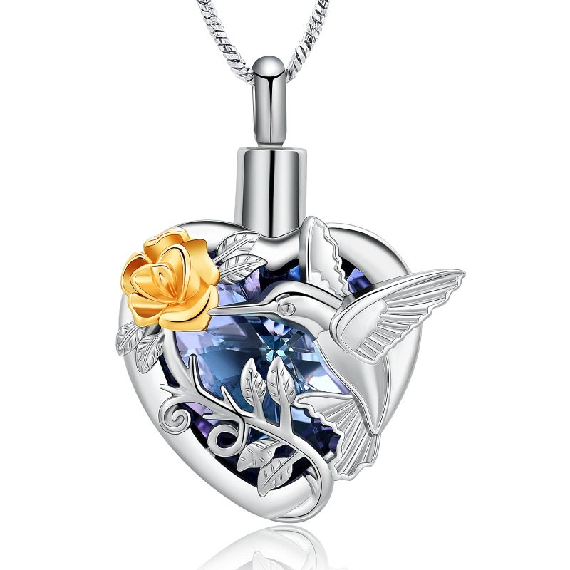 Yinplsmemory Hummingbird Cremation Jewelry Crystal Heart Urn Ashes Necklace for Women Men Memorial Keepsake Necklace of Loved One - Image 1