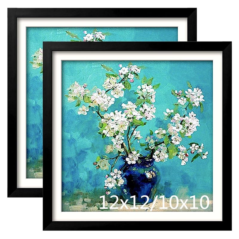 NIHOJIUMA Wood Photo Frame Suitable for 12x12 inch30x30 cm Diamond or Oil Painting Photos Made of Natural Wood Material Paired With Acrylic Board 2piece set black