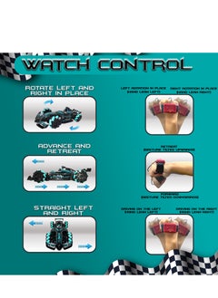 Jinou Remote Control Car - Made with Premium Quality plastic with high power 4WD Dual Motor – Kids toys Car with Remote Control and Smart Watch Gesture Control with Finger (Black with Green)  - Image 5