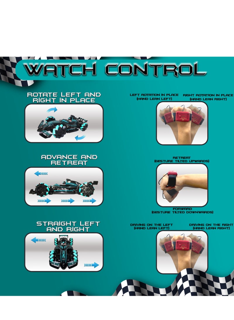Jinou Remote Control Car - Made with Premium Quality plastic with high power 4WD Dual Motor – Kids toys Car with Remote Control and Smart Watch Gesture Control with Finger (Black with Green)  - Image 5