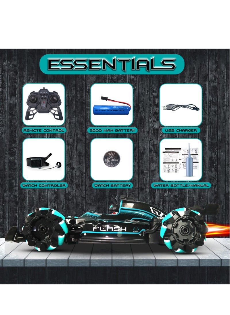 Jinou Remote Control Car - Made with Premium Quality plastic with high power 4WD Dual Motor – Kids toys Car with Remote Control and Smart Watch Gesture Control with Finger (Black with Green)  - Image 3