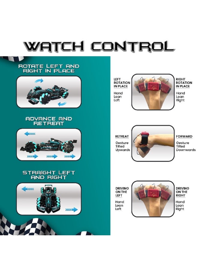 Jinou Remote Control Car - Made with Premium Quality plastic with high power 4WD Dual Motor – Kids toys Car with Remote Control and Smart Watch Gesture Control with Finger (Black with Green)  - Image 5