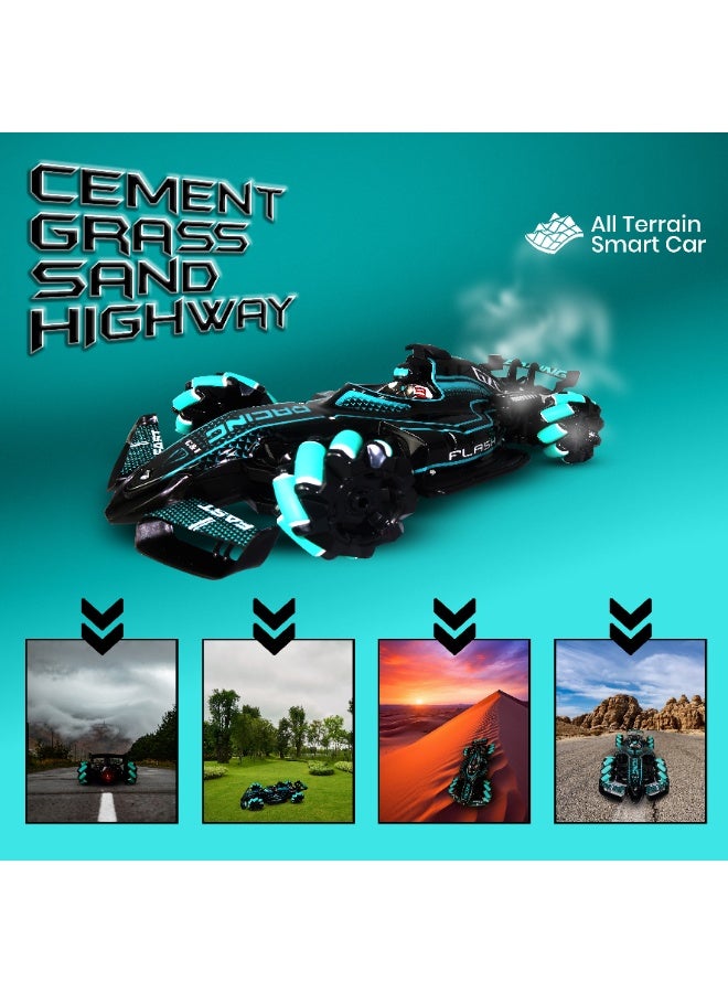 Remote Control Car - Made with Premium Quality plastic with high power 4WD Dual Motor – Kids toys Formula 1 Racing Car with Remote Control and Smart Watch Gesture Control with Finger (Black with Turquoise )