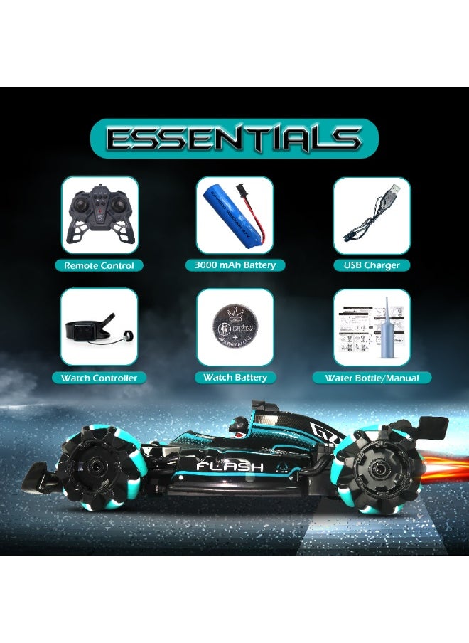 Jinou Remote Control Car - Made with Premium Quality plastic with high power 4WD Dual Motor – Kids toys Car with Remote Control and Smart Watch Gesture Control with Finger (Black with Green)  - Image 3