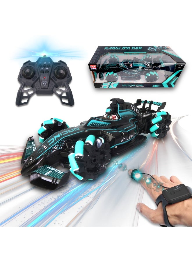 Jinou Remote Control Car - Made with Premium Quality plastic with high power 4WD Dual Motor – Kids toys Car with Remote Control and Smart Watch Gesture Control with Finger (Black with Green)  - Image 1