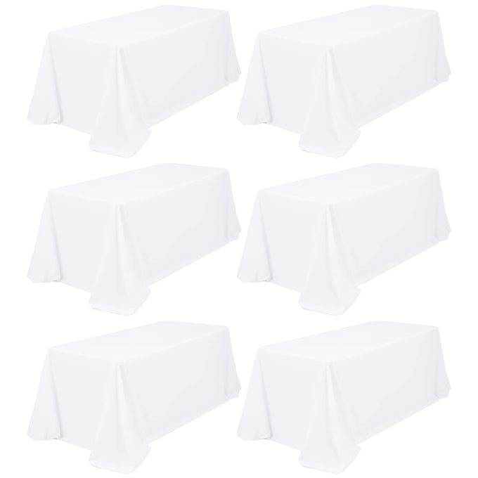 6 PACK RECTANGLE TABLECLOTH 90 X 156 INCH WHITE POLYESTER TABLE CLOTH FOR 8 FEET TABLESWASHABLE FABRIC STAIN AND WRINKLE RESISTANT TABLE COVER TABLE CLOTHES FOR WEDDING PARTIES BANQUET KITCHEN