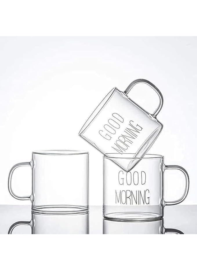CGS Good Morning patterned glass coffee mug set, 6 pieces - Image 3