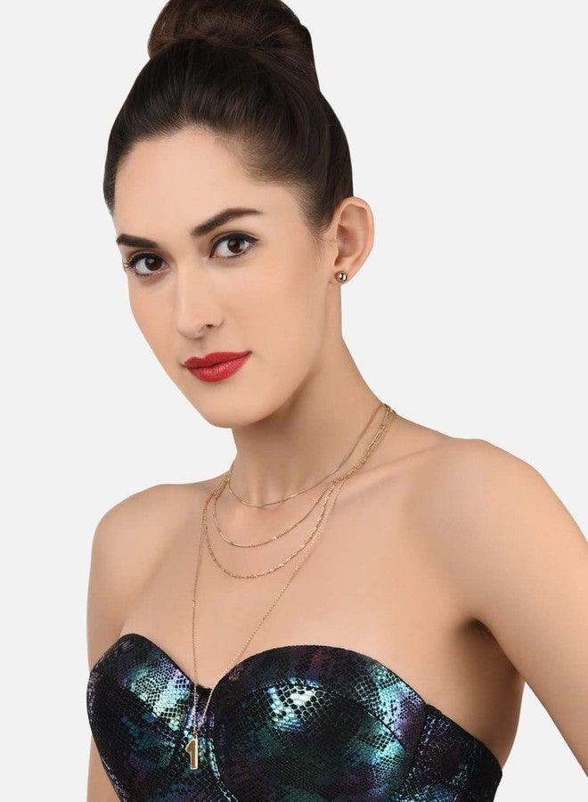 Ami Gold Tone Classy Contemporary Multi Layered Number One Drop Chain and Earring For Women-ZPFK19203 - Image 2