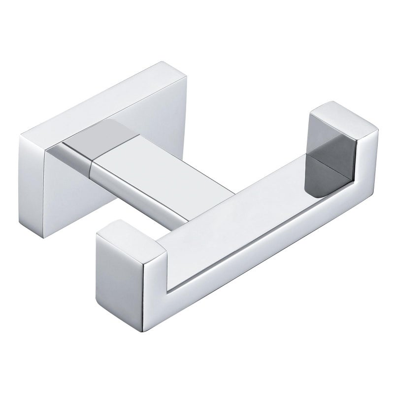 APLusee Square Double Towel Hook 304 Stainless Steel Dual Coat Holder Modern Bathroom Kitchen Storage Hanger Wall Mounted Polished Chrome