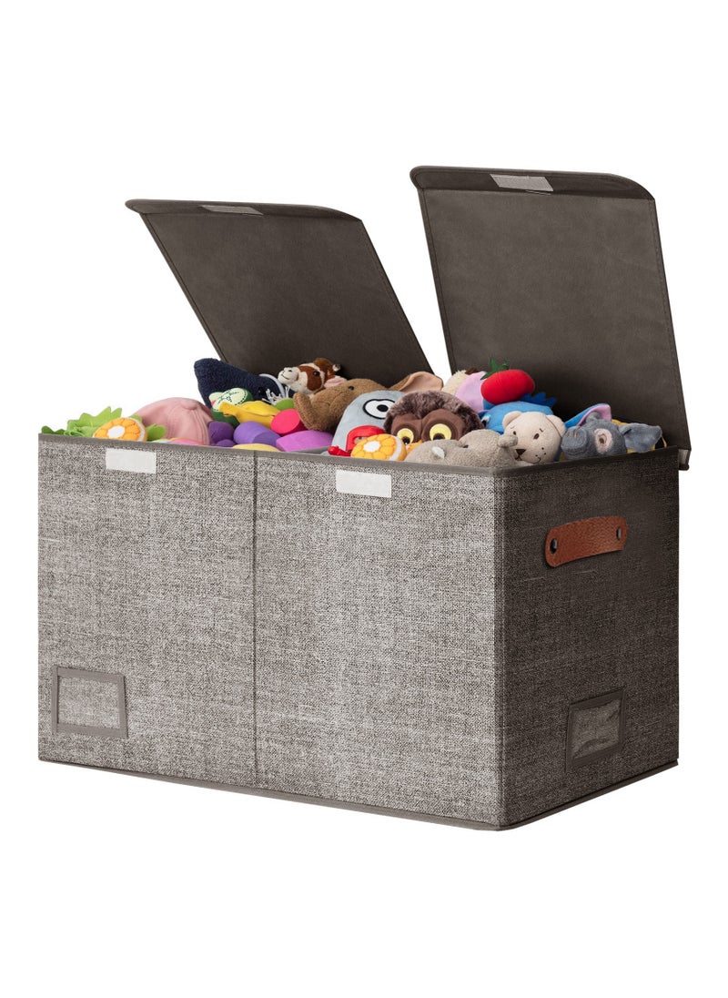 XiuWoo Toys Organizer Toy Chest with Lids Foldable Toy Storage Organizer with Handles, Stuffed Animal Storage for Nursery Room Playroom, Living Room, Large Toy Box for Boys and Girls Gray  - Image 1