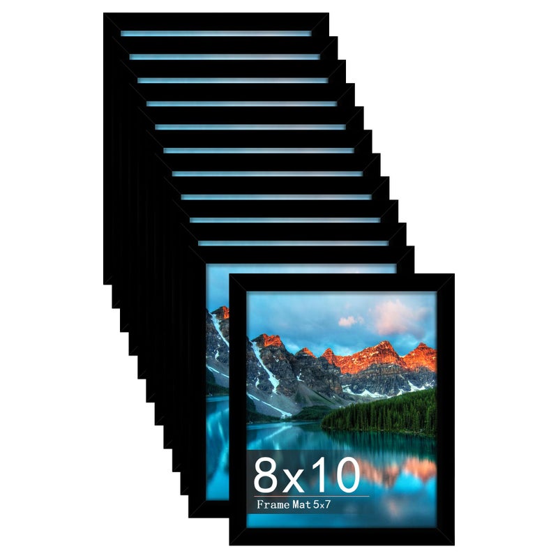 Picrit 8x10 Picture Frame Set of 12 Display 5x7 with Mat or 8x10 Without Mat Photo Frames for Wall Mounting or Table Top Display Black