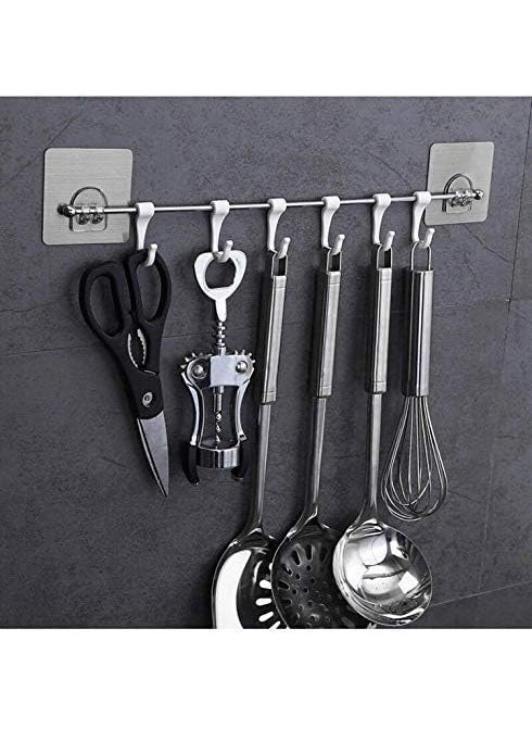 iSTAR iSTAR Stainless Steel Self Adhesive Wall Hanging Hooks Strong Kitchen Accessories Items Organizer Rack Stand Wall Hooks Without Drilling 6 Hooks  - Image 2