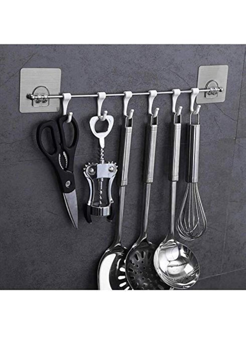 iSTAR iSTAR Stainless Steel Self Adhesive Wall Hanging Hooks Strong Kitchen Accessories Items Organizer Rack Stand Wall Hooks Without Drilling 6 Hooks  - Image 1