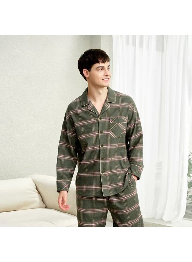 MEIBIAO American Standard Couple Pajamas Women's Autumn Cotton Long Sleeve Men's Winter 100% Cotton Homewear Dark Green 3XL - Image 2