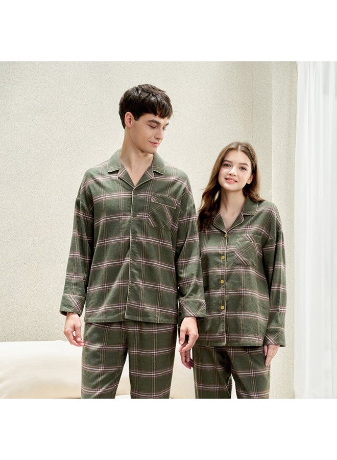 MEIBIAO American Standard Couple Pajamas Women's Autumn Cotton Long Sleeve Men's Winter 100% Cotton Homewear Dark Green 3XL - Image 4