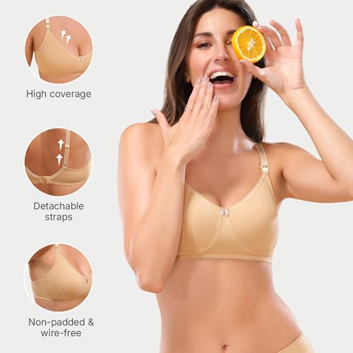 Enamor A055 Stretch Cotton Comfort Shaper with Detachable Straps T-Shirt Bra - Non-Padded Wirefree High Coverage - Skin - Image 3