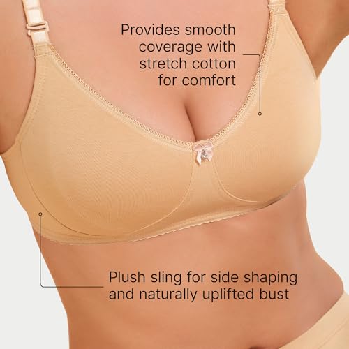 Enamor A055 Stretch Cotton Comfort Shaper with Detachable Straps T-Shirt Bra - Non-Padded Wirefree High Coverage - Skin - Image 5