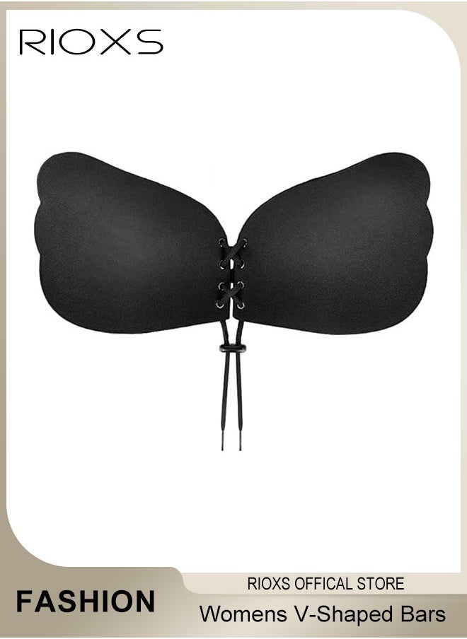 RIOXS Women's Invisible Push Up Bra,Deep V-Shaped Adhesive Backless Strapless Br,Patch Silicone Patch,Comfortable/Lift/Back-less & Reusable Bras For Women Ladies  - Image 1