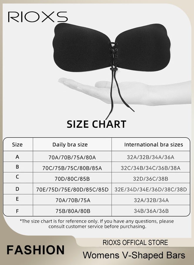 RIOXS Women's Invisible Push Up Bra, Deep V-Shaped Adhesive Breathable Backless Strapless Bra for Ladies, Patch Silicone Patch, Comfortable/Lift/Back-less & Reusable Bras for Formal Off-shoulder Skirt, Vest, Black - Image 5