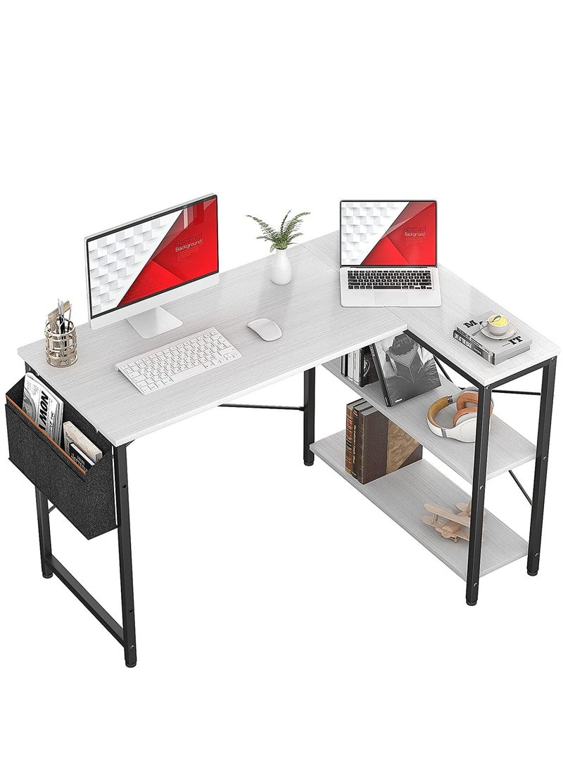 زويهاو مكتب ألعاب على شكل حرف L مقاس 40 بوصة مع أرفف تخزين ومكتب زاوية ومكاتب منزلية مع حقيبة تخزين (أبيض) - Image 1